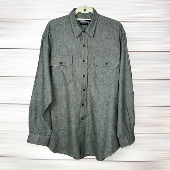 Polo Ralph Lauren Men’s Gray Button Up Shirt Casual Cotton Wool Blend Pockets XL - Picture 1 of 8